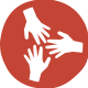 An icon for Social Networks &amp; Trust showing three hands reaching toward each other
