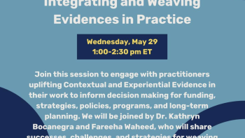 A promotional flyer for a session titled "Uplifting Contextual and Experiential Evidence: Integrating and Weaving Evidences in Practice." 