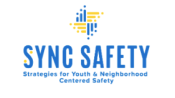 SYNC Safety logo with blue and gold cross icon and the tagline "Strategies for Youth & Neighborhood Centered Safety."